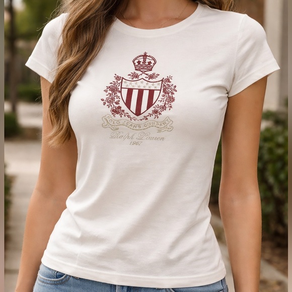 Ralph Lauren Tops - Ralph Lauren White Crest Graphic Tee XL